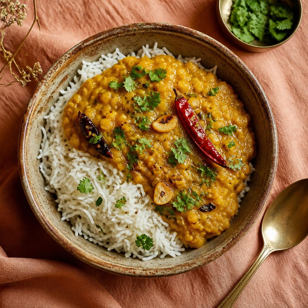 Yellow dal tadka in a small bowl