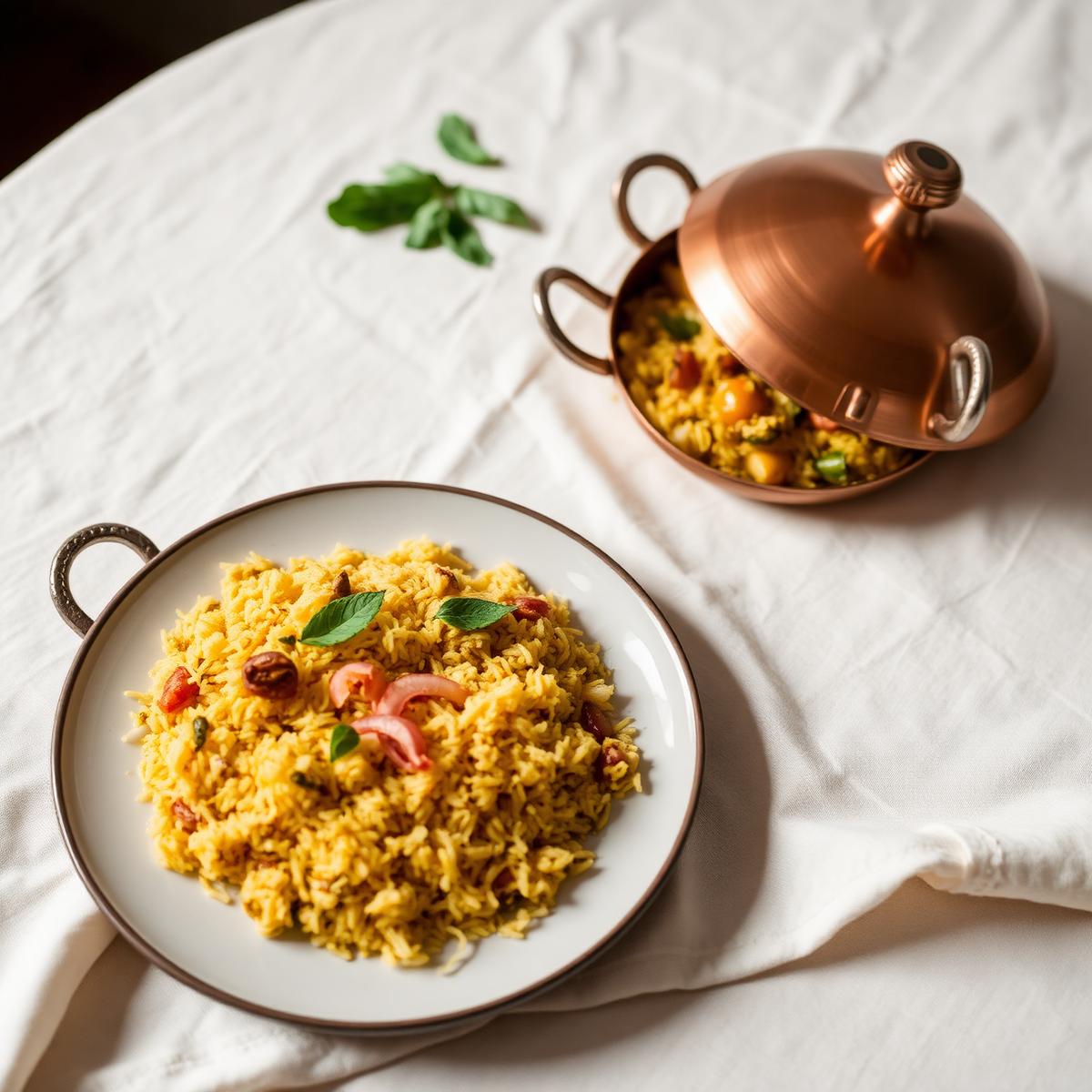 Vegetable biryani, layered and steamed